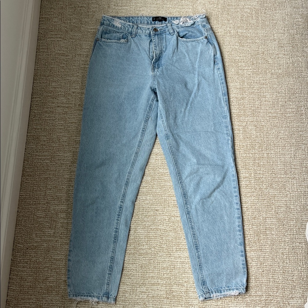 Light Blue Denim Jeans - High Rise Mom Jeans